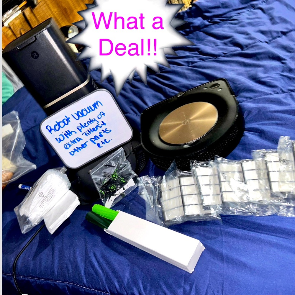 Self cleaning Robot vacuum cleaner with tons of extra parts and accessories.